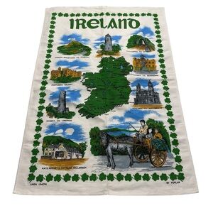 Vintage Poplar Irish Linen Cotton Tea Towel Scenes of Ireland